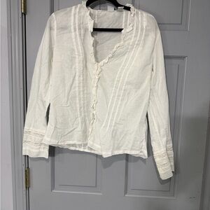 Elegant White Women's Blouse with Ruffle Detail